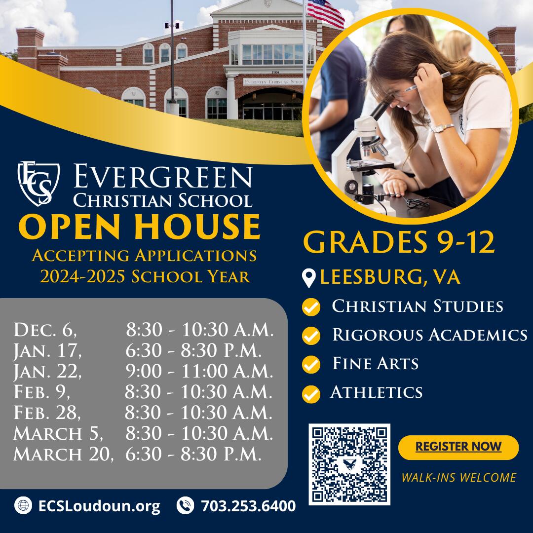 Open House Graphic With Dates and Photo of Student at Microscope